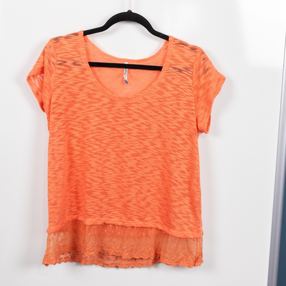 Orange Knit Lace Trim Wallflower Top